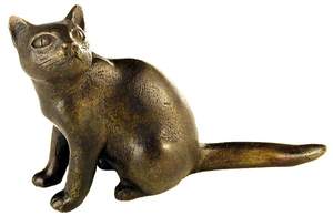 Bronz szobor kisplasztika llatfigurk Gyulavri Pl: Macska, kicsi, l