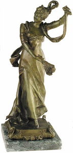Legyezs ni figura, mrvnyon Bronz szobor kisplasztika: ni brzols figurk