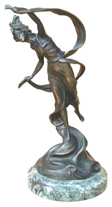 A szecesszi, mrvnyon Bronz szobor kisplasztika: ni brzols figurk